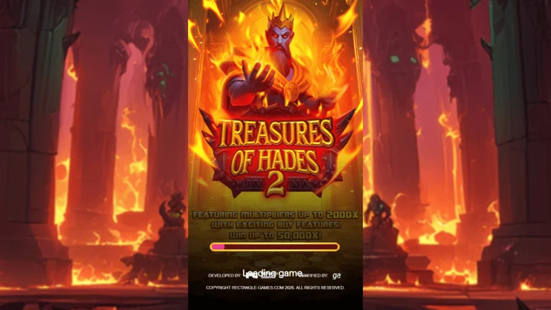 Treasures of Hades 2 — schermata di caricamento della slot Rectangle Games con ambientazione mitologica dell'aldilà