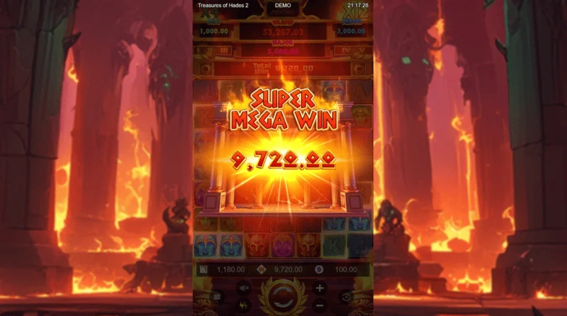 Treasures of Hades 2 — super mega vincita nel round Free Spins con moltiplicatore cumulativo